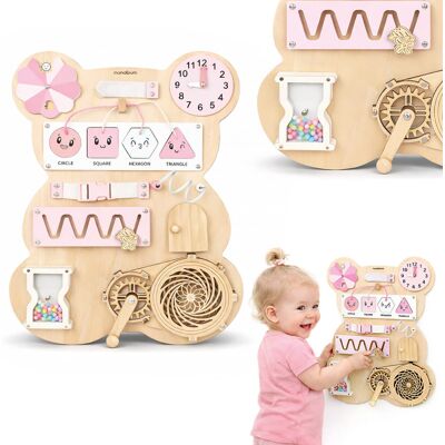 Drewniana tablica sensoryczna Montessori Miś Mamabrum – zegar, kształty, labirynt i ruchome elementy Drewniana tablica sensoryczna Montessori Miś Mamabrum – zegar, kształty, labirynt i ruchome elementy