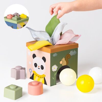 Taf Toys Pojemnik Zabawa i Odkrywanie – sensoryczna kostka edukacyjna 12m+ z chustkami, piłkami i klockami Taf Toys Pojemnik Zabawa i Odkrywanie – sensoryczna kostka edukacyjna 12m+ z chustkami, piłkami i klockami