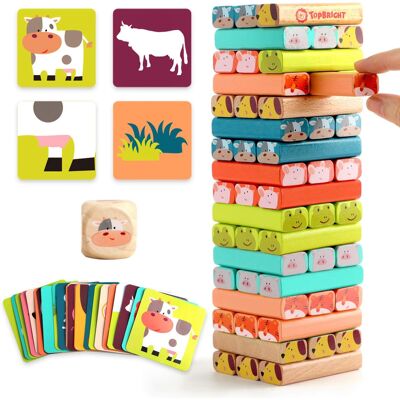 ToP BRIGHT Drewniana gra planszowa układanie wieży klocki zwierzęta edukacyjna 3-8 lat ToP BRIGHT Drewniana gra planszowa układanie wieży klocki zwierzęta edukacyjna 3-8 lat