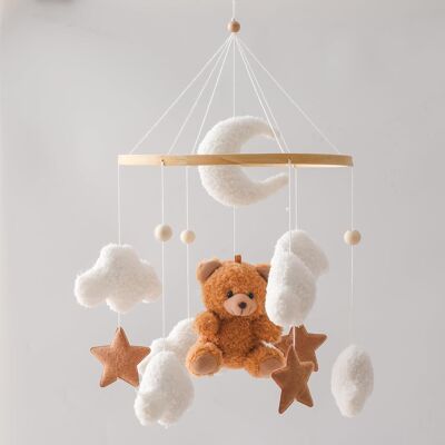 Inny producent Drewniana karuzela do łóżeczka z pozytywką brązowy miś chmury montowana Inny producent Drewniana karuzela do łóżeczka z pozytywką brązowy miś chmury montowana