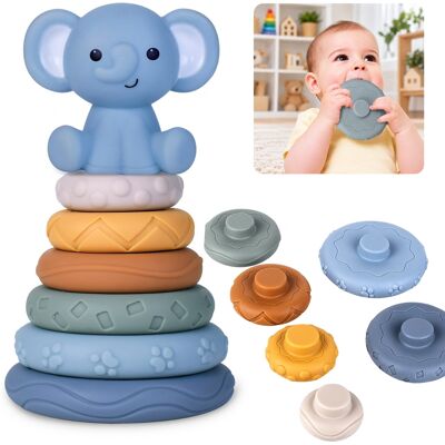 Active Hobby Klocki Sensoryczne Edukacyjne Silikonowa Bpa-Free Piramida Kreatywna Wieża Montessori 7 Elementów Ze Słonikiem Dla Niemowląt Active Hobby Klocki Sensoryczne Edukacyjne Silikonowa Bpa-Free Piramida Kreatywna Wieża Montessori 7 Elementów Ze Słonikiem Dla Niemowląt