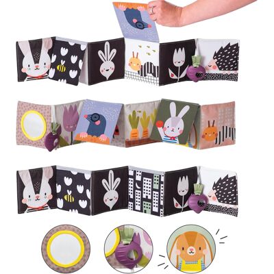 Taf Toys Książka materiałowa sensoryczna Ogród - gryzak i lusterko dla niemowląt Taf Toys Książka materiałowa sensoryczna Ogród - gryzak i lusterko dla niemowląt