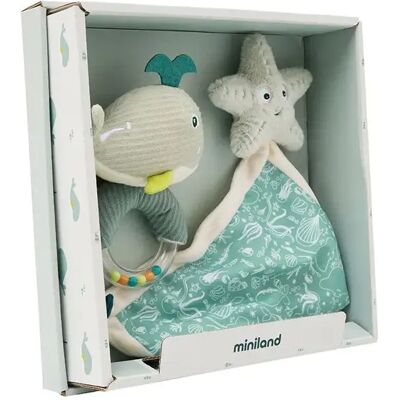 Miniland Sensoryczny Zestaw Prezentowy Ocean - Baby Sea - Przytulanka Grzechotka Miniland Sensoryczny Zestaw Prezentowy Ocean - Baby Sea - Przytulanka Grzechotka