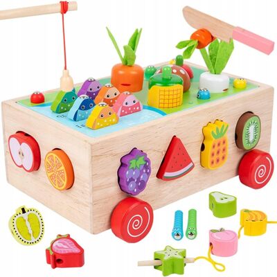 100 SORTER MONTESSORI DREWNIANY WÓZEK WARZYWA ROBACZKI CIĄGACZ EDUKACYJNY 3+ 100 SORTER MONTESSORI DREWNIANY WÓZEK WARZYWA ROBACZKI CIĄGACZ EDUKACYJNY 3+