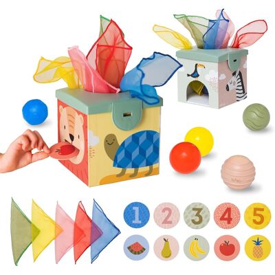 Taf Toys Zabawka sensoryczna Magiczne pudełko z kartami i piłeczkami dla dziecka Taf Toys Zabawka sensoryczna Magiczne pudełko z kartami i piłeczkami dla dziecka