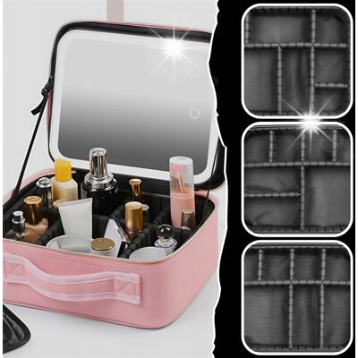 Inny producent KOSMETYCZKA PODRÓŻNA TORBA Z LUSTERKIEM LED KUFEREK 360 RÓŻOWA ORGANIZER Inny producent KOSMETYCZKA PODRÓŻNA TORBA Z LUSTERKIEM LED KUFEREK 360 RÓŻOWA ORGANIZER