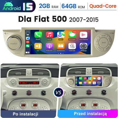 Junsun Radio Samochodowe Android 15 6.86″ 2+64 Gb Do Fiat 500 2007-2015, Carplay, Android Auto, Gps, Wi-Fi, Bluetooth, Dsp, Biały Junsun Radio Samochodowe Android 15 6.86″ 2+64 Gb Do Fiat 500 2007-2015, Carplay, Android Auto, Gps, Wi-Fi, Bluetooth, Dsp, Biały