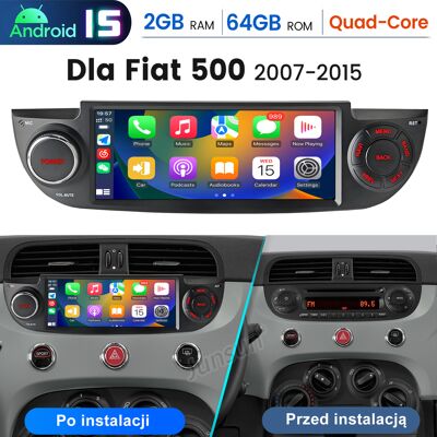 Junsun Radio Samochodowe Android 15 6.86″ 2+64 Gb Do Fiat 500 2007–2015, Carplay, Android Auto, Gps, Wi-Fi, Bluetooth, Dsp, Czarny Junsun Radio Samochodowe Android 15 6.86″ 2+64 Gb Do Fiat 500 2007–2015, Carplay, Android Auto, Gps, Wi-Fi, Bluetooth, Dsp, Czarny