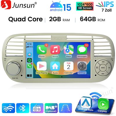 Junsun Radio Samochodowe Android 15 7″ 2+64 Gb Do Fiat 500 2007-2015, Carplay, Android Auto, Gps, Wi-Fi, Bluetooth, Dsp, Biały Junsun Radio Samochodowe Android 15 7″ 2+64 Gb Do Fiat 500 2007-2015, Carplay, Android Auto, Gps, Wi-Fi, Bluetooth, Dsp, Biały