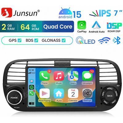 Junsun Radio Samochodowe Android 15 7″ 2+64 Gb Do Fiat 500 2007–2015, Carplay, Android Auto, Gps, Wi-Fi, Bluetooth, Dsp, Czarny Junsun Radio Samochodowe Android 15 7″ 2+64 Gb Do Fiat 500 2007–2015, Carplay, Android Auto, Gps, Wi-Fi, Bluetooth, Dsp, Czarny