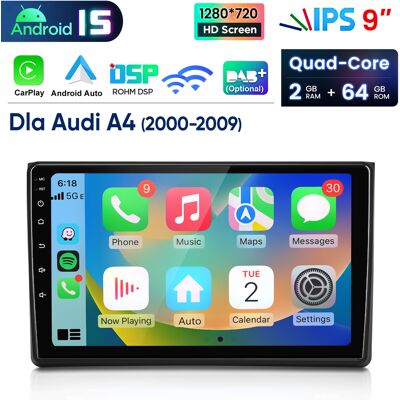 Junsun Radio Samochodowe Android 15 9″ 2+64 Gb Do Audi A4 S4 Rs4 2000-2009, Carplay, Android Auto, Gps, Wi-Fi, Bluetooth, Dsp Junsun Radio Samochodowe Android 15 9″ 2+64 Gb Do Audi A4 S4 Rs4 2000-2009, Carplay, Android Auto, Gps, Wi-Fi, Bluetooth, Dsp