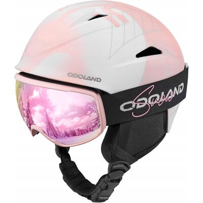 Kask Narciarski Snowboardowy Odoland Gogle Narciarskie R. 54 - 56 Cm Różowy Kask Narciarski Snowboardowy Odoland Gogle Narciarskie R. 54 - 56 Cm Różowy