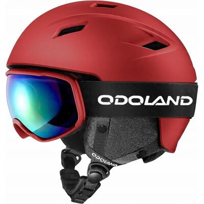Kask narciarski Snowboardowy z Googlami Odoland roz. M 55-59 cm czerwony Kask narciarski Snowboardowy z Googlami Odoland roz. M 55-59 cm czerwony
