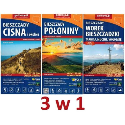Bieszczady 1:25 000. Zestaw: 3 X Mapa Turystyczna. Galileos Bieszczady 1:25 000. Zestaw: 3 X Mapa Turystyczna. Galileos