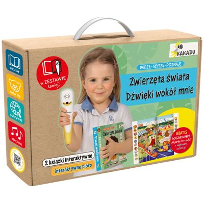 Dźwięki wokół mnie i Zwierzęta świata. Mówiąca książka interaktywna. Widzę, słyszę, poznaję +zestaw z piórem Kakadu Dźwięki wokół mnie i Zwierzęta świata. Mówiąca książka interaktywna. Widzę, słyszę, poznaję +zestaw z piórem Kakadu