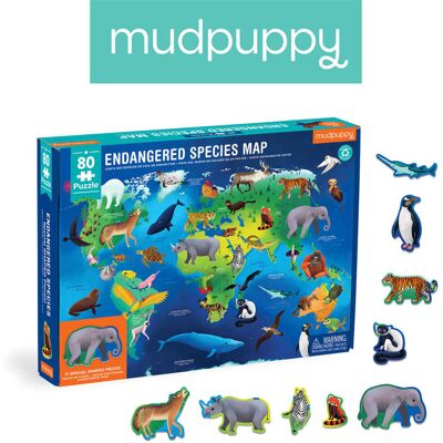 Mudpuppy, puzzle, edukacyjne, Zagrożone gatunki z elementami w kształcie zwierząt, 80 el. Mudpuppy, puzzle, edukacyjne, Zagrożone gatunki z elementami w kształcie zwierząt, 80 el.