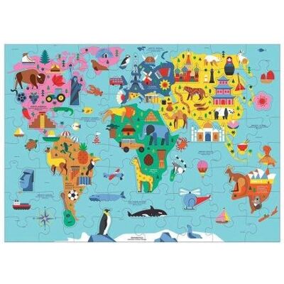 Mudpuppy, puzzle, Mapa Świata z elementami w kształcie budynków i zwierząt, 78 el. Mudpuppy, puzzle, Mapa Świata z elementami w kształcie budynków i zwierząt, 78 el.