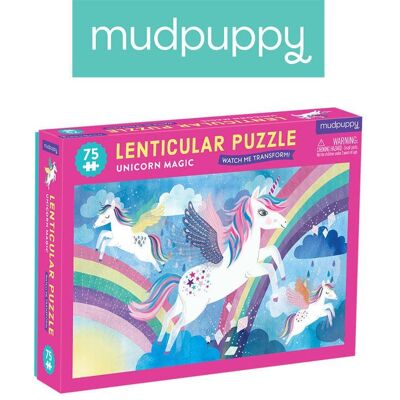 Mudpuppy, Puzzle soczewkowe z ruchomym obrazkiem 3D Magiczne jednorożce, 75 el. Mudpuppy, Puzzle soczewkowe z ruchomym obrazkiem 3D Magiczne jednorożce, 75 el.
