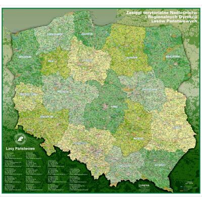 Polska lasy. Mapa ścienna. Zasięgi terytorialne Nadleśnictw i Regionalnych Dyrekcji Lasów Państwowych. 1:500 000, Wersja Strong Polska lasy. Mapa ścienna. Zasięgi terytorialne Nadleśnictw i Regionalnych Dyrekcji Lasów Państwowych. 1:500 000, Wersja Strong