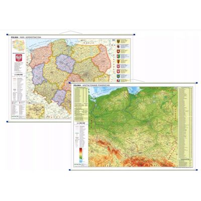 Polska. Mapa ścienna dwustronna administracyjno-fizyczna Polska. Mapa ścienna dwustronna administracyjno-fizyczna
