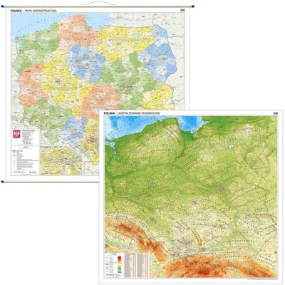 Polska. Mapa ścienna dwustronna fizyczno-administracyjna Polska. Mapa ścienna dwustronna fizyczno-administracyjna
