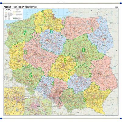 Polska mapa ścienna kody pocztowe 1:350 000, ArtGlob Polska mapa ścienna kody pocztowe 1:350 000, ArtGlob