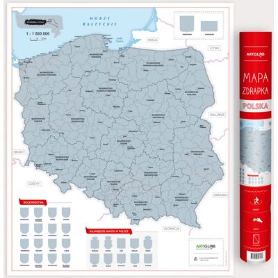 Polska mapa zdrapka, 1:1 500 000, ArtGlob Polska mapa zdrapka, 1:1 500 000, ArtGlob