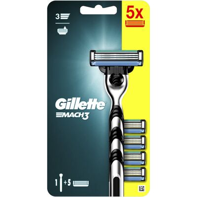 Gillette Mach3 Maszynka do golenia dla mężczyzn + 5 ostrzy wymiennych Gillette Mach3 Maszynka do golenia dla mężczyzn + 5 ostrzy wymiennych