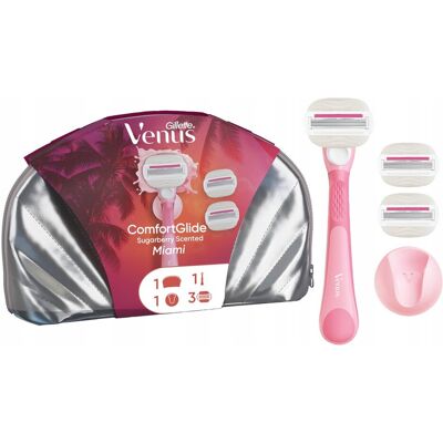 Gillette Venus Comfortglide Sugarberry Miami Zestaw: Rączka + 3 Wkłady + Uchwyt Prysznicowy + Kosmetyczka Gillette Venus Comfortglide Sugarberry Miami Zestaw: Rączka + 3 Wkłady + Uchwyt Prysznicowy + Kosmetyczka