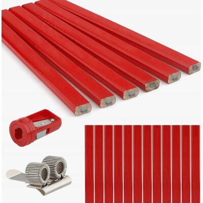 Ołówek Stolarski Płaski 177 Mm Ośmiokątny Z Temperówką Zestaw 20 Sztuk Ołówek Stolarski Płaski 177 Mm Ośmiokątny Z Temperówką Zestaw 20 Sztuk
