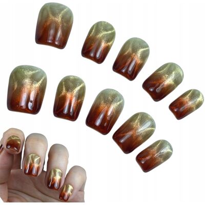 Paznokci Sztuczne Press On Nails Kocie Oko Ombre 10 sztuk Handmade, L Paznokci Sztuczne Press On Nails Kocie Oko Ombre 10 sztuk Handmade, L