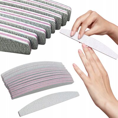 Pilnik do paznokci manicure pedicure łódka półksiężyc szary zebra gradacja 100/180 100 sztuk Pilnik do paznokci manicure pedicure łódka półksiężyc szary zebra gradacja 100/180 100 sztuk