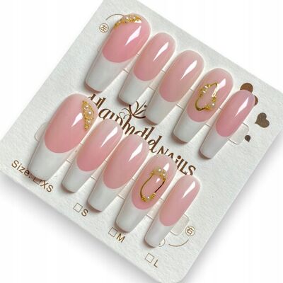 Press On Nails French Manicure Sztuczne Paznokcie Balerina Hand Made, L Press On Nails French Manicure Sztuczne Paznokcie Balerina Hand Made, L