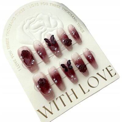 Press On Nails Sztuczne Paznokcie Balerina 3D Wielokrotnego Użytku, L Press On Nails Sztuczne Paznokcie Balerina 3D Wielokrotnego Użytku, L