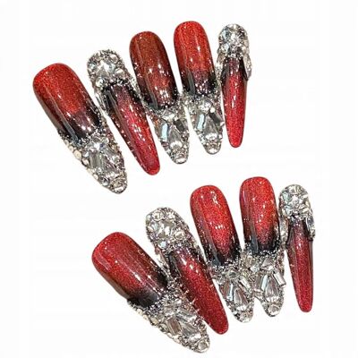 Press On Nails Sztuczne paznokcie Cat Eye Сyrkonie wielokrotnego użytku, M Press On Nails Sztuczne paznokcie Cat Eye Сyrkonie wielokrotnego użytku, M