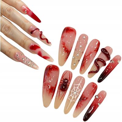 Press On Nails Sztuczne Paznokcie Tipsy Halloween Snake Pająk 3D, M Press On Nails Sztuczne Paznokcie Tipsy Halloween Snake Pająk 3D, M