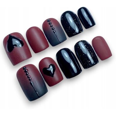 Press On Nails Sztuczne Paznokcie Tipsy Hand Made Bordowy Manicure, M Press On Nails Sztuczne Paznokcie Tipsy Hand Made Bordowy Manicure, M