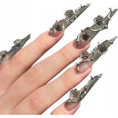Press On Nails Sztuczne Paznokcie Tipsy wielokrotnego Użytku 3D Róże, XS Press On Nails Sztuczne Paznokcie Tipsy wielokrotnego Użytku 3D Róże, XS