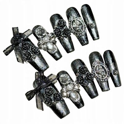 Press On Nails Sztuczne paznokcie Tipsy wielokrotnego użytku Сyrkonie, M Press On Nails Sztuczne paznokcie Tipsy wielokrotnego użytku Сyrkonie, M
