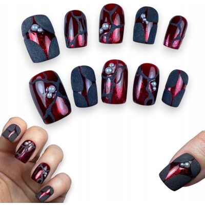 Press On Nails Tipsy Bordowe 3D Ręcznie Robione Manicure Burgundowy, M Press On Nails Tipsy Bordowe 3D Ręcznie Robione Manicure Burgundowy, M