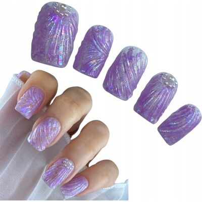 Sztuczne Paznokcie Tipsy Press On Nails 3D Perłowe Handmade z Perełkami M Sztuczne Paznokcie Tipsy Press On Nails 3D Perłowe Handmade z Perełkami M