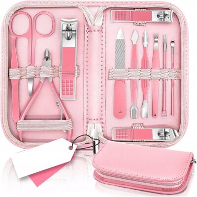 Zestaw do Manicure 12 w 1 - Pielęgnacja Paznokci różowe etui podróżne Zestaw do Manicure 12 w 1 - Pielęgnacja Paznokci różowe etui podróżne
