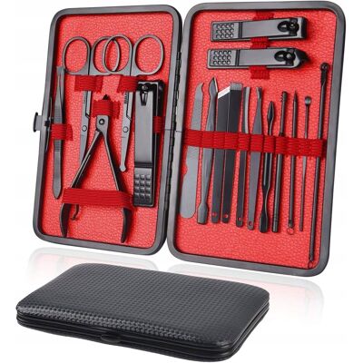 ZESTAW DO MANICURE PEDICURE BRWI KOMPLET 18 ELEMENTÓW STAL NIERDZEWNA ETUI ZESTAW DO MANICURE PEDICURE BRWI KOMPLET 18 ELEMENTÓW STAL NIERDZEWNA ETUI