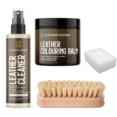 Leather Expert Zestaw do pielęgnacji skóry gładkiej - cleaner 100 ml, balsam czarny 100 ml, szczotka i gąbka ZES-53 Leather Expert Zestaw do pielęgnacji skóry gładkiej - cleaner 100 ml, balsam czarny 100 ml, szczotka i gąbka ZES-53