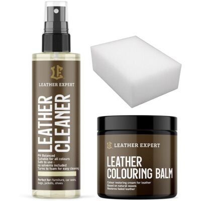 Zestaw do pielęgnacji skóry naturalnej - cleaner 100 ml, balsam koloryzujący i gąbka aplikator Leather Expert ZES-46 Zestaw do pielęgnacji skóry naturalnej - cleaner 100 ml, balsam koloryzujący i gąbka aplikator Leather Expert ZES-46