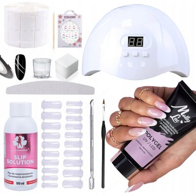 Zestaw startowy do akrylożelu Molly Lac Poly Gel 30g + lampa + płyn Slip Solution + akcesoria Zestaw startowy do akrylożelu Molly Lac Poly Gel 30g + lampa + płyn Slip Solution + akcesoria