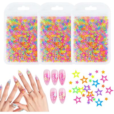Konfetti Gwiazdki Fluorescencyjne Do Manicure Ozdoby Paznokci Zestaw 3 Konfetti Gwiazdki Fluorescencyjne Do Manicure Ozdoby Paznokci Zestaw 3