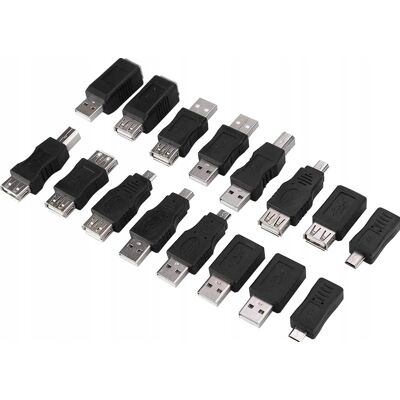 Konwerter Usb 16 Sztuk Przejściówka Męski Żeński Czarny Praktyczny Konwerter Usb 16 Sztuk Przejściówka Męski Żeński Czarny Praktyczny