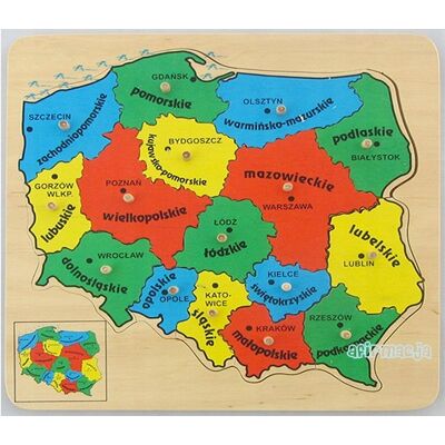 Eko Mapa Polski - Drewniane Puzzle Z Kołeczkami Eko Mapa Polski - Drewniane Puzzle Z Kołeczkami