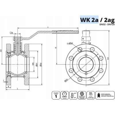 Idmar Zawór Kulowy Kołnierzowy Do Gazu Dn32 Wk2a 4.0mpa; Apa03200040000 Idmar Zawór Kulowy Kołnierzowy Do Gazu Dn32 Wk2a 4.0mpa; Apa03200040000